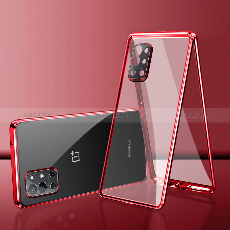 Custodia Lusso Alluminio Laterale Specchio 360 Gradi Cover per OnePlus 9R 5G Rosso