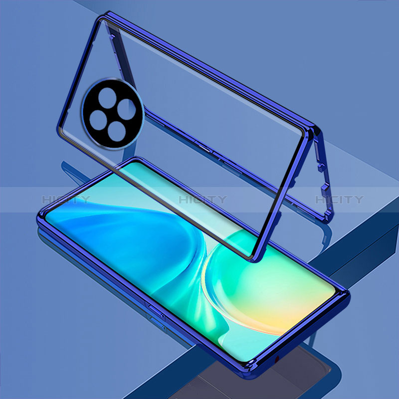 Custodia Lusso Alluminio Laterale Specchio 360 Gradi Cover per OnePlus Ace 2 5G Blu