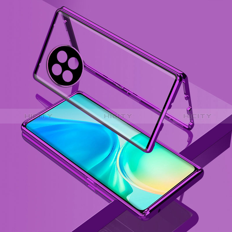 Custodia Lusso Alluminio Laterale Specchio 360 Gradi Cover per OnePlus Ace 2 5G Viola