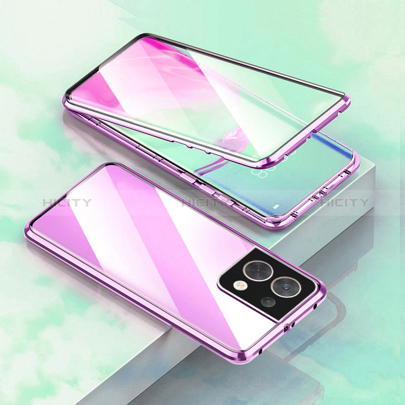 Custodia Lusso Alluminio Laterale Specchio 360 Gradi Cover per OnePlus Nord 3 5G Viola