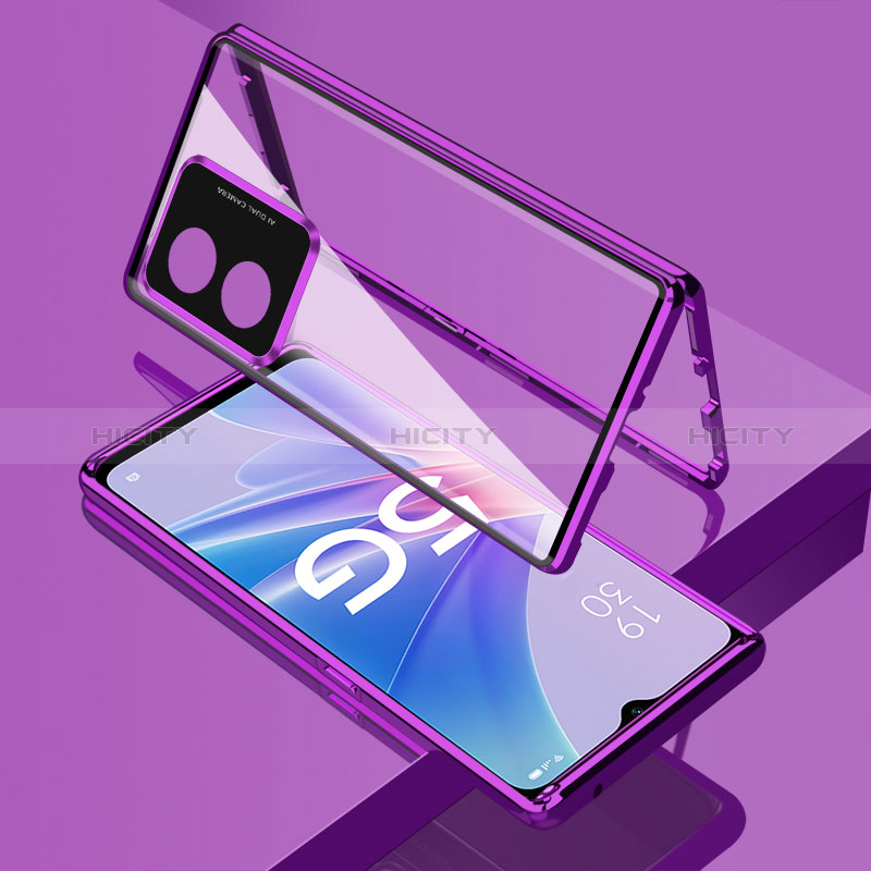 Custodia Lusso Alluminio Laterale Specchio 360 Gradi Cover per Oppo A1 5G Viola