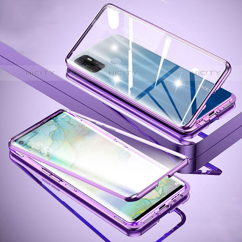 Custodia Lusso Alluminio Laterale Specchio 360 Gradi Cover per Oppo A11s Viola