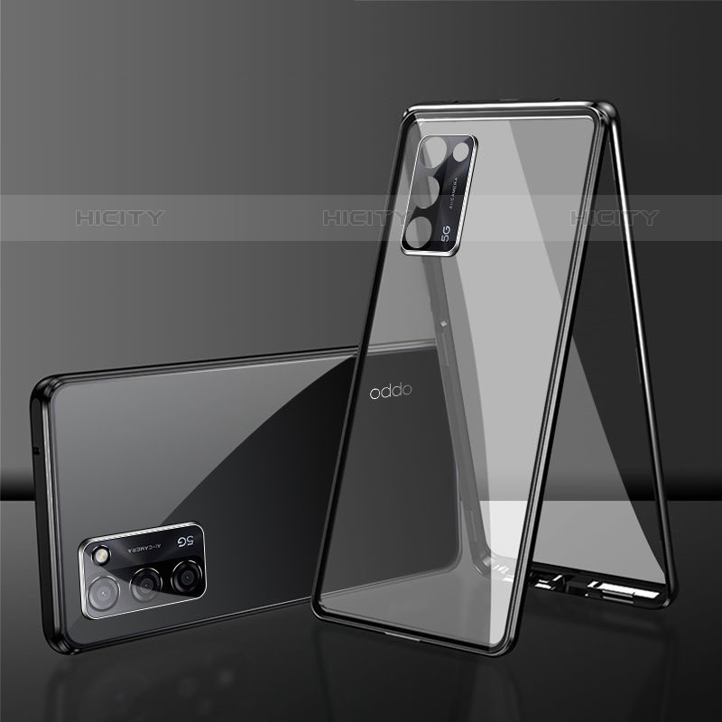 Custodia Lusso Alluminio Laterale Specchio 360 Gradi Cover per Oppo A53s 5G Nero