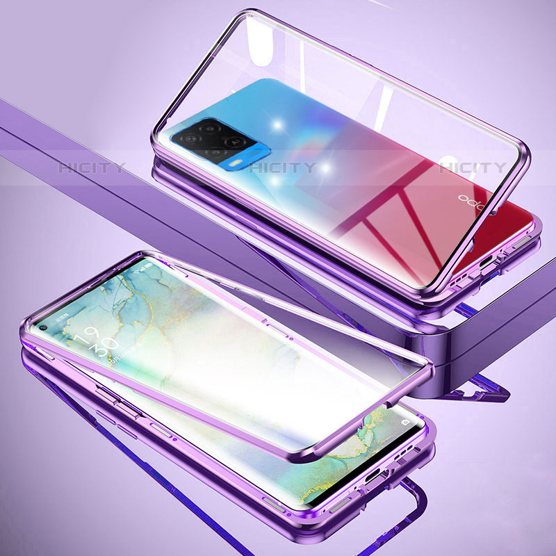 Custodia Lusso Alluminio Laterale Specchio 360 Gradi Cover per Oppo A54 4G Viola