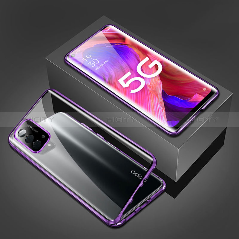 Custodia Lusso Alluminio Laterale Specchio 360 Gradi Cover per Oppo A54 5G Viola