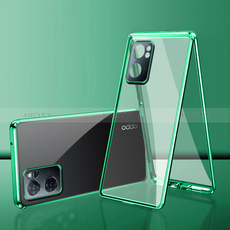 Custodia Lusso Alluminio Laterale Specchio 360 Gradi Cover per Oppo A57 5G Verde