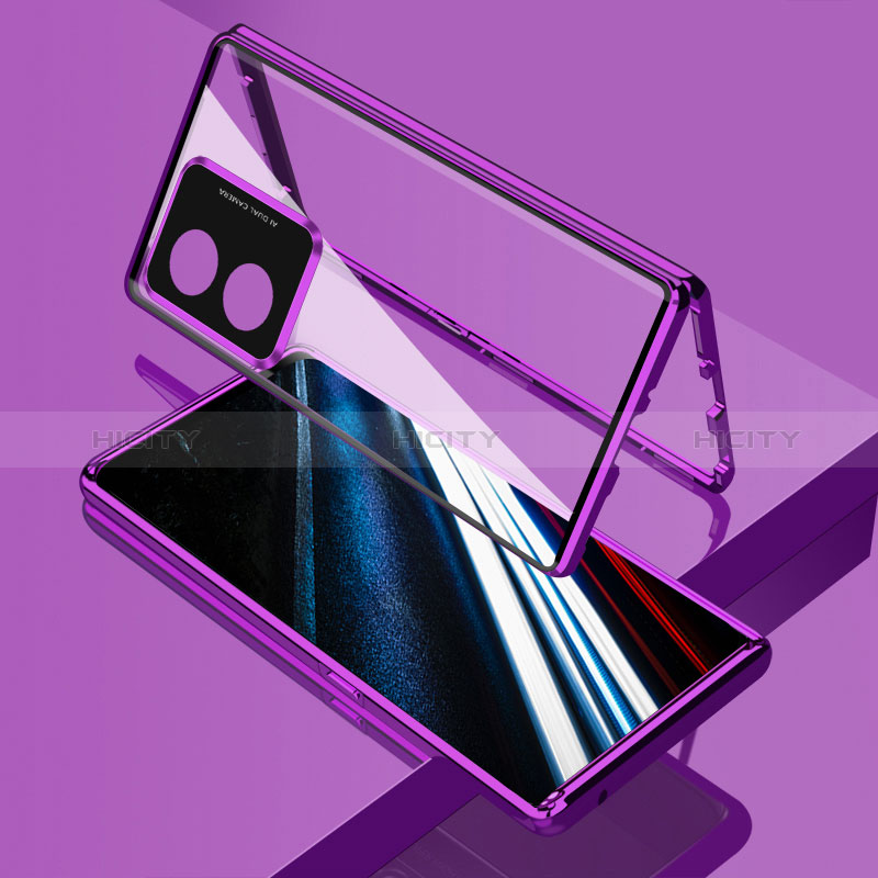 Custodia Lusso Alluminio Laterale Specchio 360 Gradi Cover per Oppo A78 4G Viola