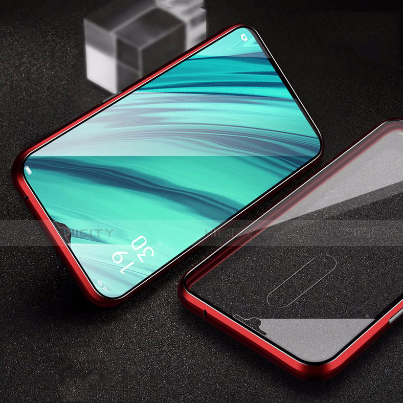 Custodia Lusso Alluminio Laterale Specchio 360 Gradi Cover per Oppo A9 Rosso