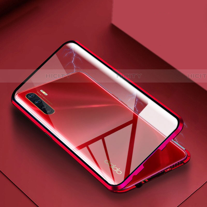 Custodia Lusso Alluminio Laterale Specchio 360 Gradi Cover per Oppo A91 Rosso