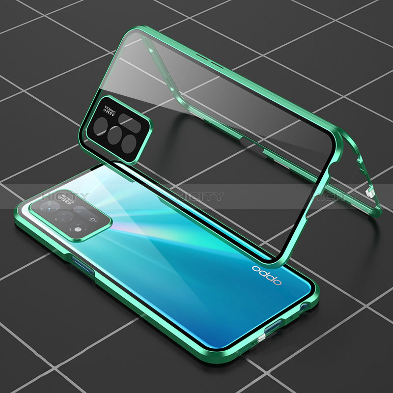 Custodia Lusso Alluminio Laterale Specchio 360 Gradi Cover per Oppo A93s 5G Verde