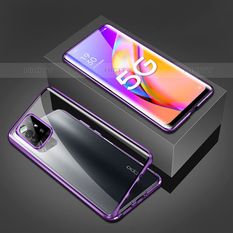 Custodia Lusso Alluminio Laterale Specchio 360 Gradi Cover per Oppo A94 5G Viola