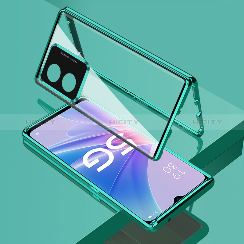 Custodia Lusso Alluminio Laterale Specchio 360 Gradi Cover per Oppo A98 5G Verde