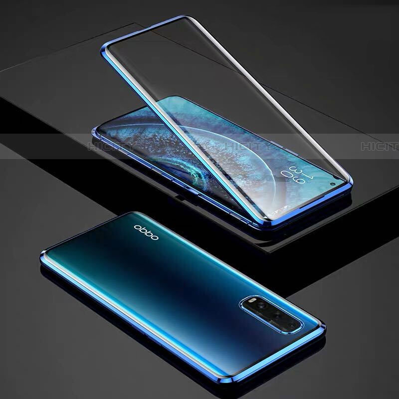 Custodia Lusso Alluminio Laterale Specchio 360 Gradi Cover per Oppo Find X2 Blu