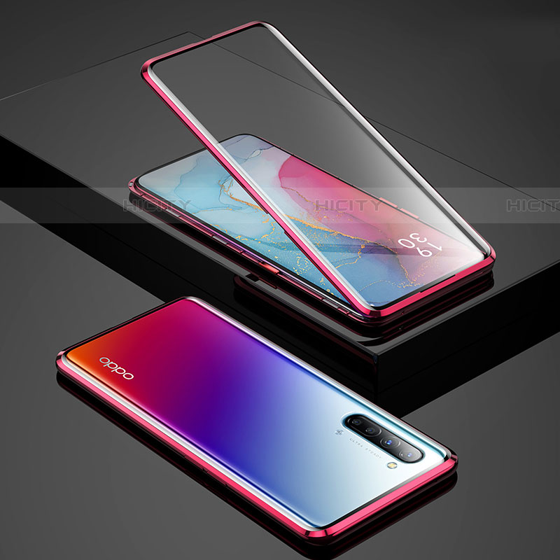 Custodia Lusso Alluminio Laterale Specchio 360 Gradi Cover per Oppo Find X2 Lite Rosso