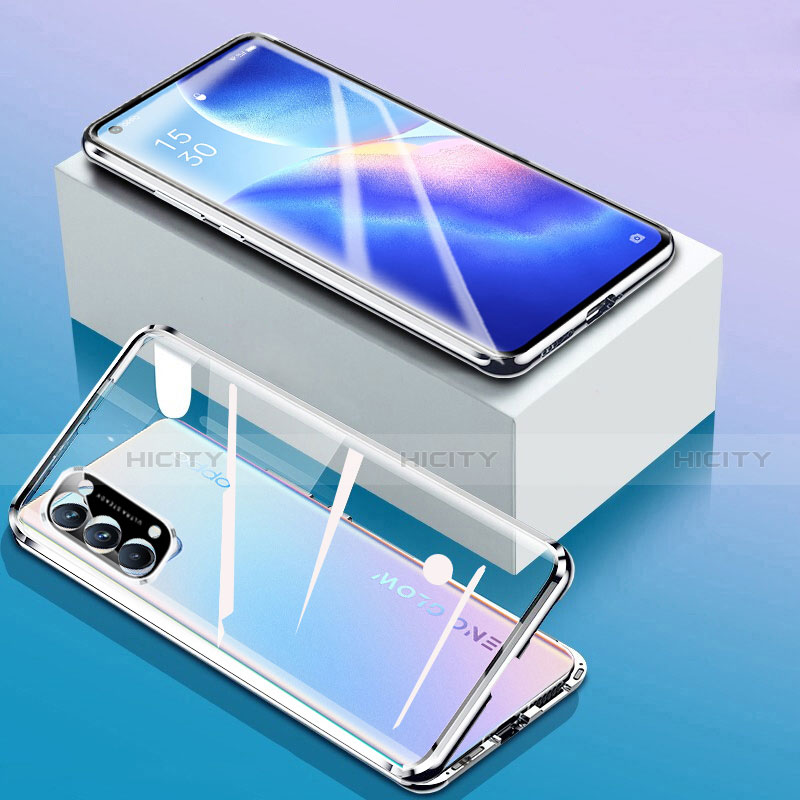 Custodia Lusso Alluminio Laterale Specchio 360 Gradi Cover per Oppo Find X3 Lite 5G Argento