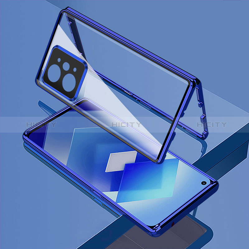 Custodia Lusso Alluminio Laterale Specchio 360 Gradi Cover per Oppo K10 Pro 5G Blu