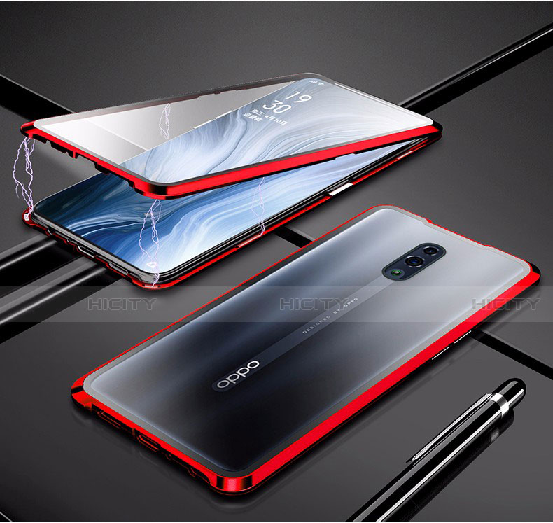 Custodia Lusso Alluminio Laterale Specchio 360 Gradi Cover per Oppo K3 Rosso