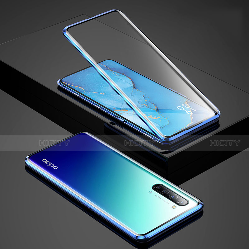 Custodia Lusso Alluminio Laterale Specchio 360 Gradi Cover per Oppo K7 5G Blu