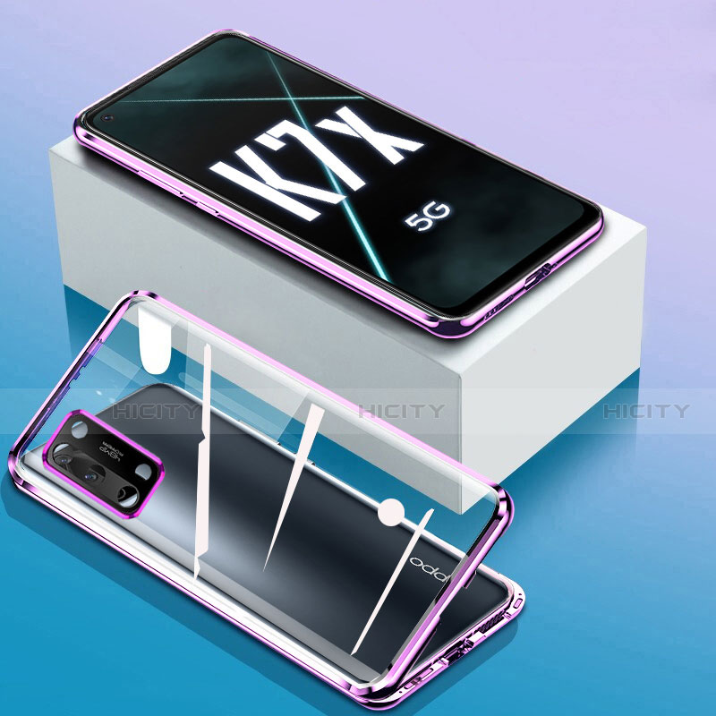 Custodia Lusso Alluminio Laterale Specchio 360 Gradi Cover per Oppo K7x 5G Viola