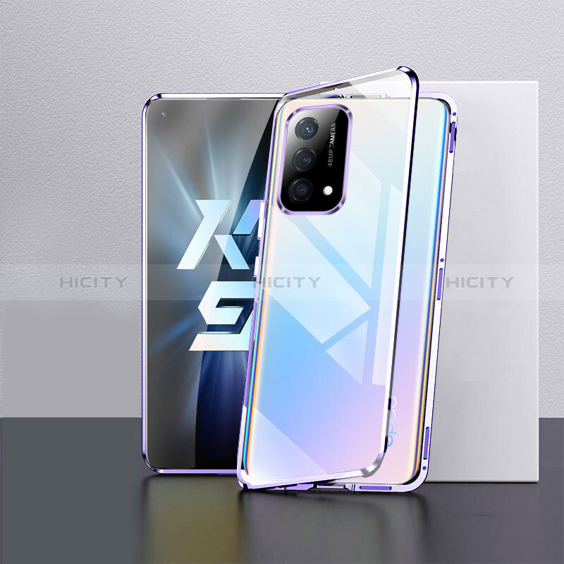 Custodia Lusso Alluminio Laterale Specchio 360 Gradi Cover per Oppo K9 5G Viola