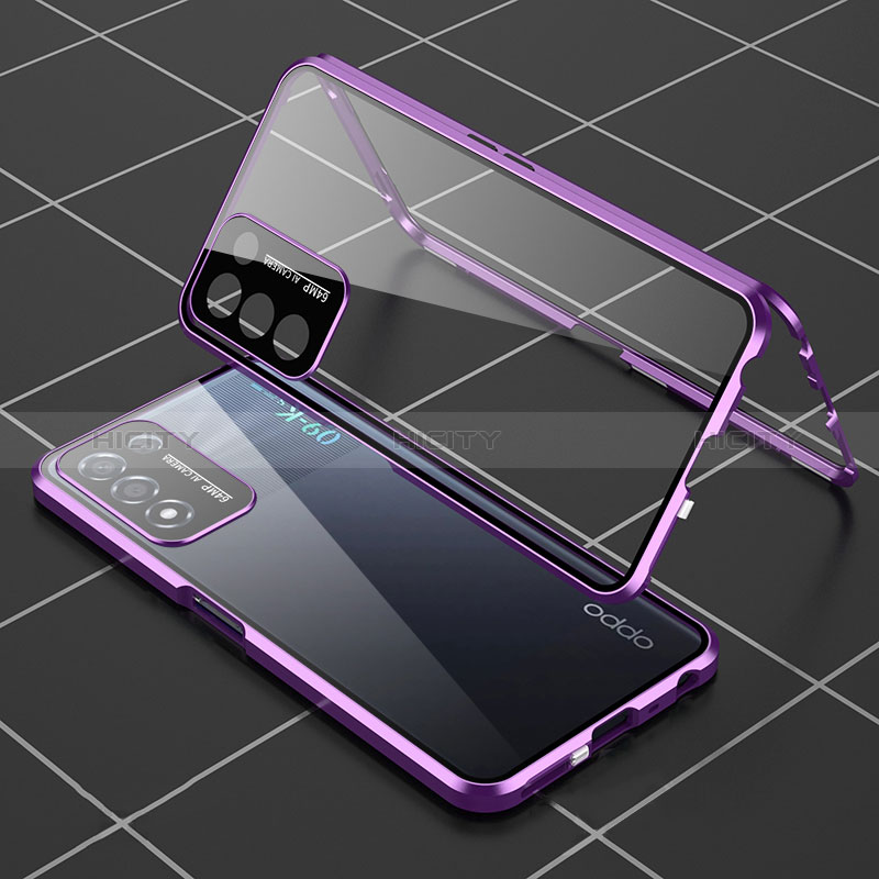 Custodia Lusso Alluminio Laterale Specchio 360 Gradi Cover per Oppo K9S 5G Viola