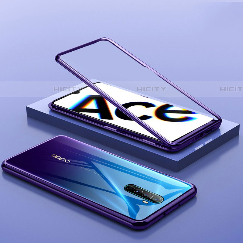 Custodia Lusso Alluminio Laterale Specchio 360 Gradi Cover per Oppo Reno Ace Viola