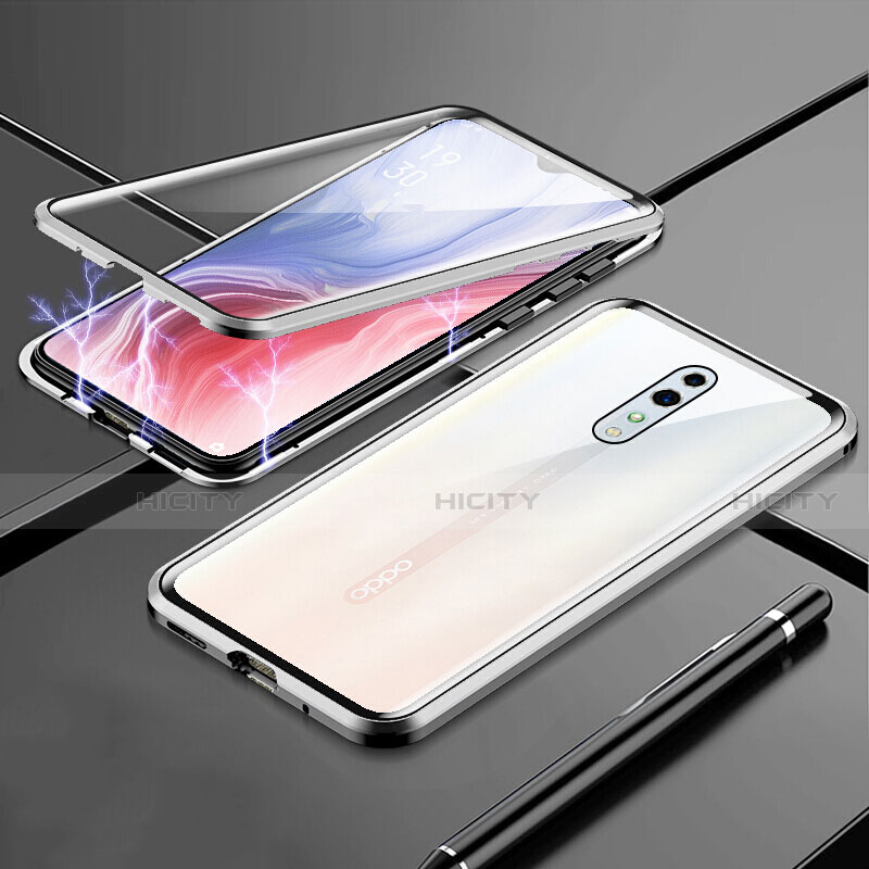 Custodia Lusso Alluminio Laterale Specchio 360 Gradi Cover per Oppo Reno Z Argento