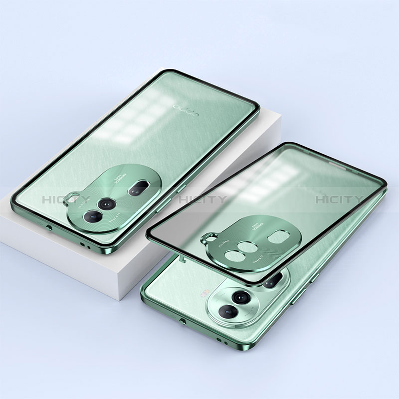 Custodia Lusso Alluminio Laterale Specchio 360 Gradi Cover per Oppo Reno11 Pro 5G Verde