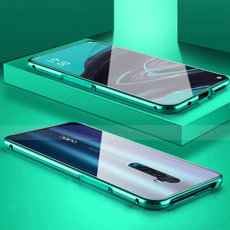 Custodia Lusso Alluminio Laterale Specchio 360 Gradi Cover per Oppo Reno2 Verde