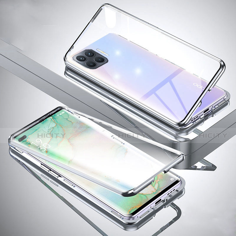 Custodia Lusso Alluminio Laterale Specchio 360 Gradi Cover per Oppo Reno4 F Argento