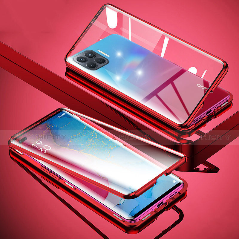 Custodia Lusso Alluminio Laterale Specchio 360 Gradi Cover per Oppo Reno4 F Rosso