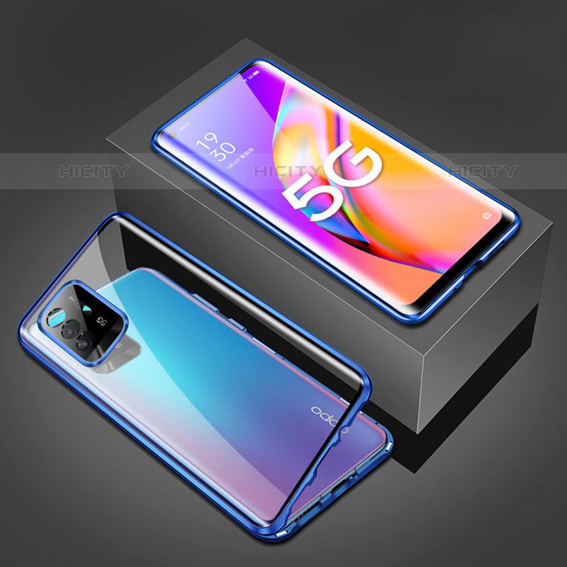 Custodia Lusso Alluminio Laterale Specchio 360 Gradi Cover per Oppo Reno5 Z 5G Blu