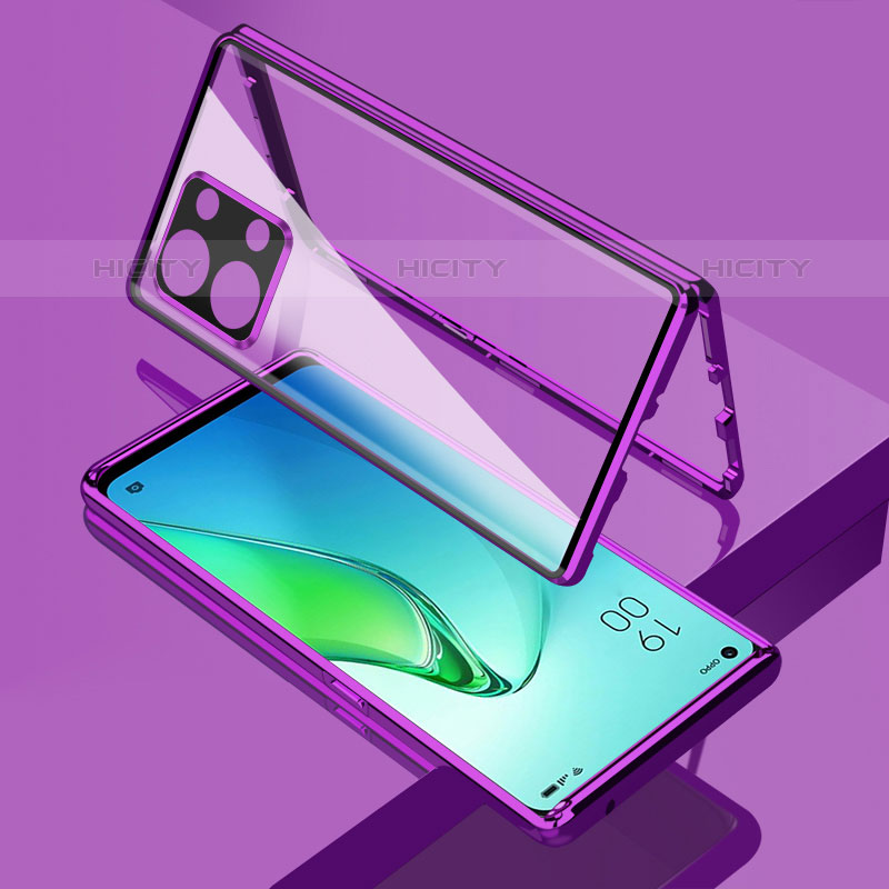 Custodia Lusso Alluminio Laterale Specchio 360 Gradi Cover per Oppo Reno9 Pro 5G Viola