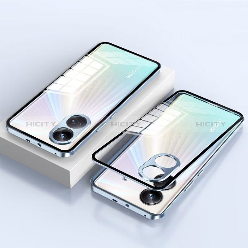 Custodia Lusso Alluminio Laterale Specchio 360 Gradi Cover per Realme 10 Pro+ Plus 5G Blu