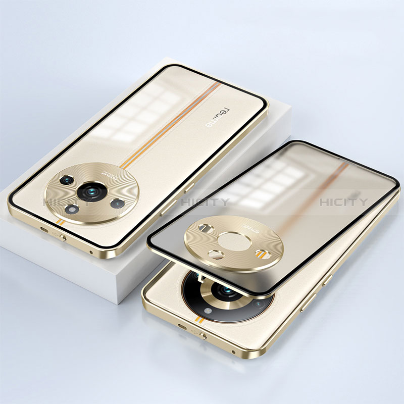 Custodia Lusso Alluminio Laterale Specchio 360 Gradi Cover per Realme 11 Pro 5G Oro