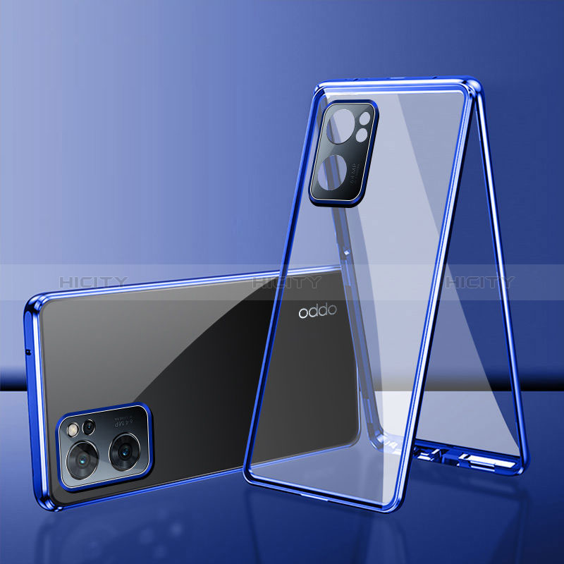 Custodia Lusso Alluminio Laterale Specchio 360 Gradi Cover per Realme Q5i 5G Blu