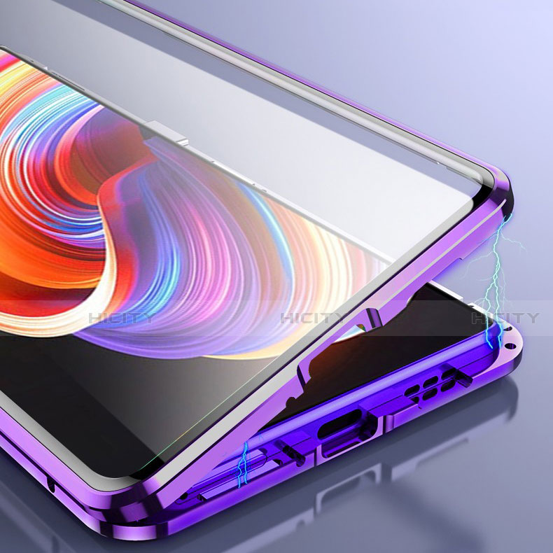 Custodia Lusso Alluminio Laterale Specchio 360 Gradi Cover per Realme X7  Pro 5G Viola