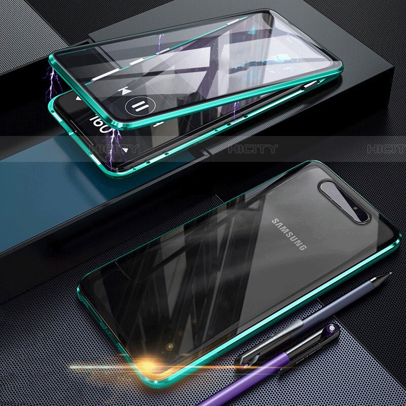 Custodia Lusso Alluminio Laterale Specchio 360 Gradi Cover per Samsung Galaxy A90 4G Verde