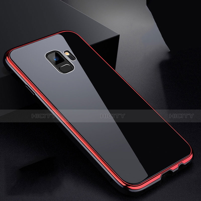 Custodia Lusso Alluminio Laterale Specchio 360 Gradi Cover per Samsung Galaxy S9 Rosso e Nero