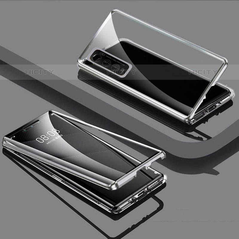 Custodia Lusso Alluminio Laterale Specchio 360 Gradi Cover per Vivo iQOO U1 Argento