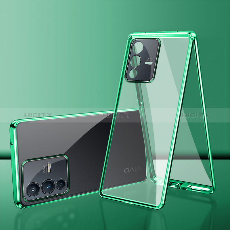 Custodia Lusso Alluminio Laterale Specchio 360 Gradi Cover per Vivo V23 5G Verde