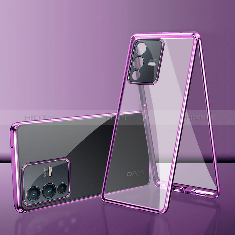 Custodia Lusso Alluminio Laterale Specchio 360 Gradi Cover per Vivo V23 Pro 5G Viola