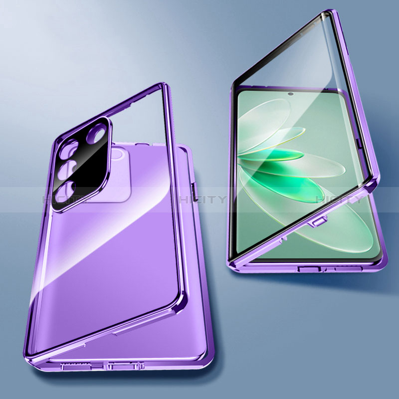 Custodia Lusso Alluminio Laterale Specchio 360 Gradi Cover per Vivo V27 Pro 5G Viola