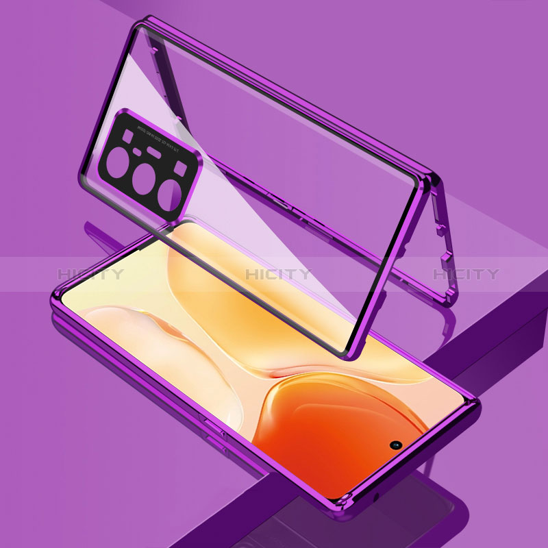 Custodia Lusso Alluminio Laterale Specchio 360 Gradi Cover per Vivo X70 Pro+ Plus 5G Viola