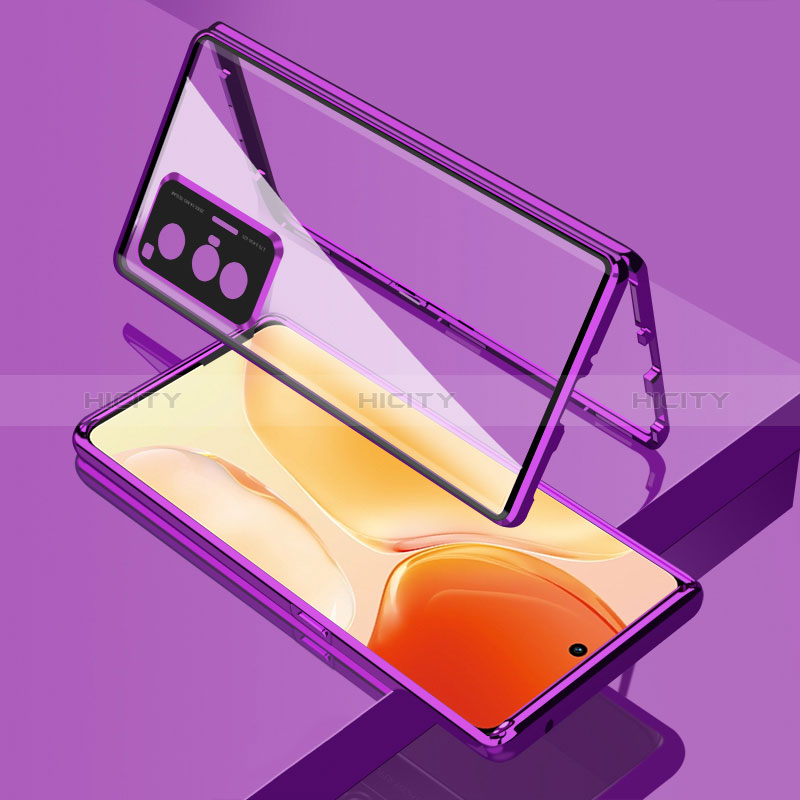 Custodia Lusso Alluminio Laterale Specchio 360 Gradi Cover per Vivo X70t Viola