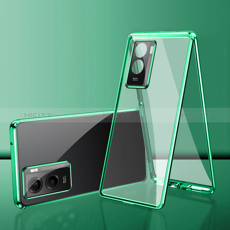 Custodia Lusso Alluminio Laterale Specchio 360 Gradi Cover per Vivo Y53t 5G Verde