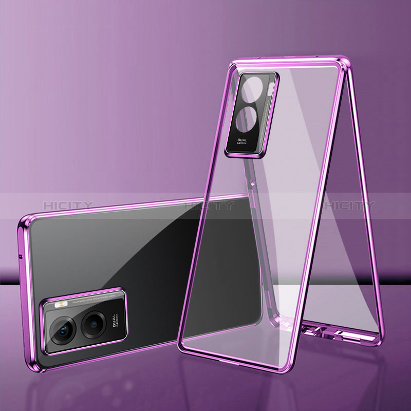 Custodia Lusso Alluminio Laterale Specchio 360 Gradi Cover per Vivo Y53t 5G Viola