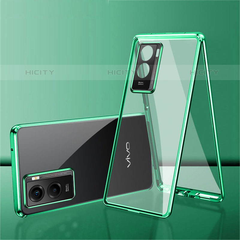 Custodia Lusso Alluminio Laterale Specchio 360 Gradi Cover per Vivo Y72t Verde