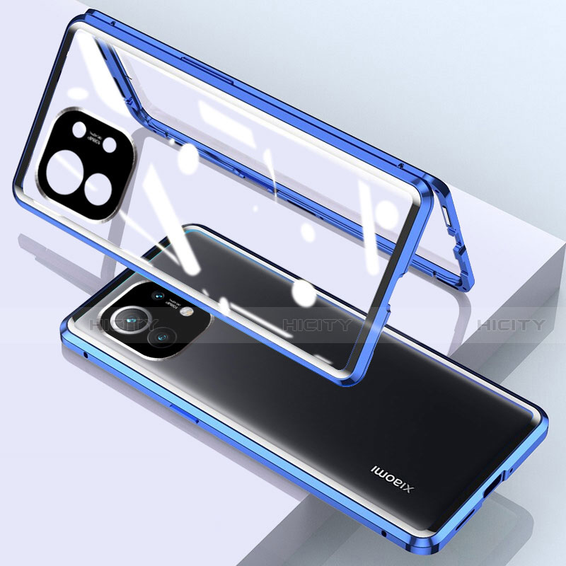 Custodia Lusso Alluminio Laterale Specchio 360 Gradi Cover per Xiaomi Mi 11 Lite 5G NE Blu