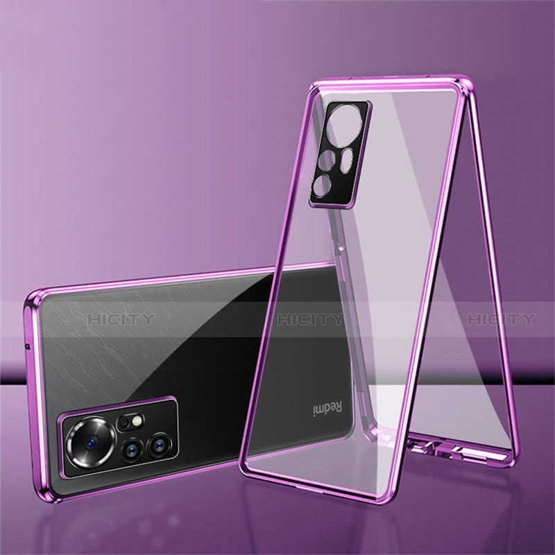 Custodia Lusso Alluminio Laterale Specchio 360 Gradi Cover per Xiaomi Mi 12 5G Viola